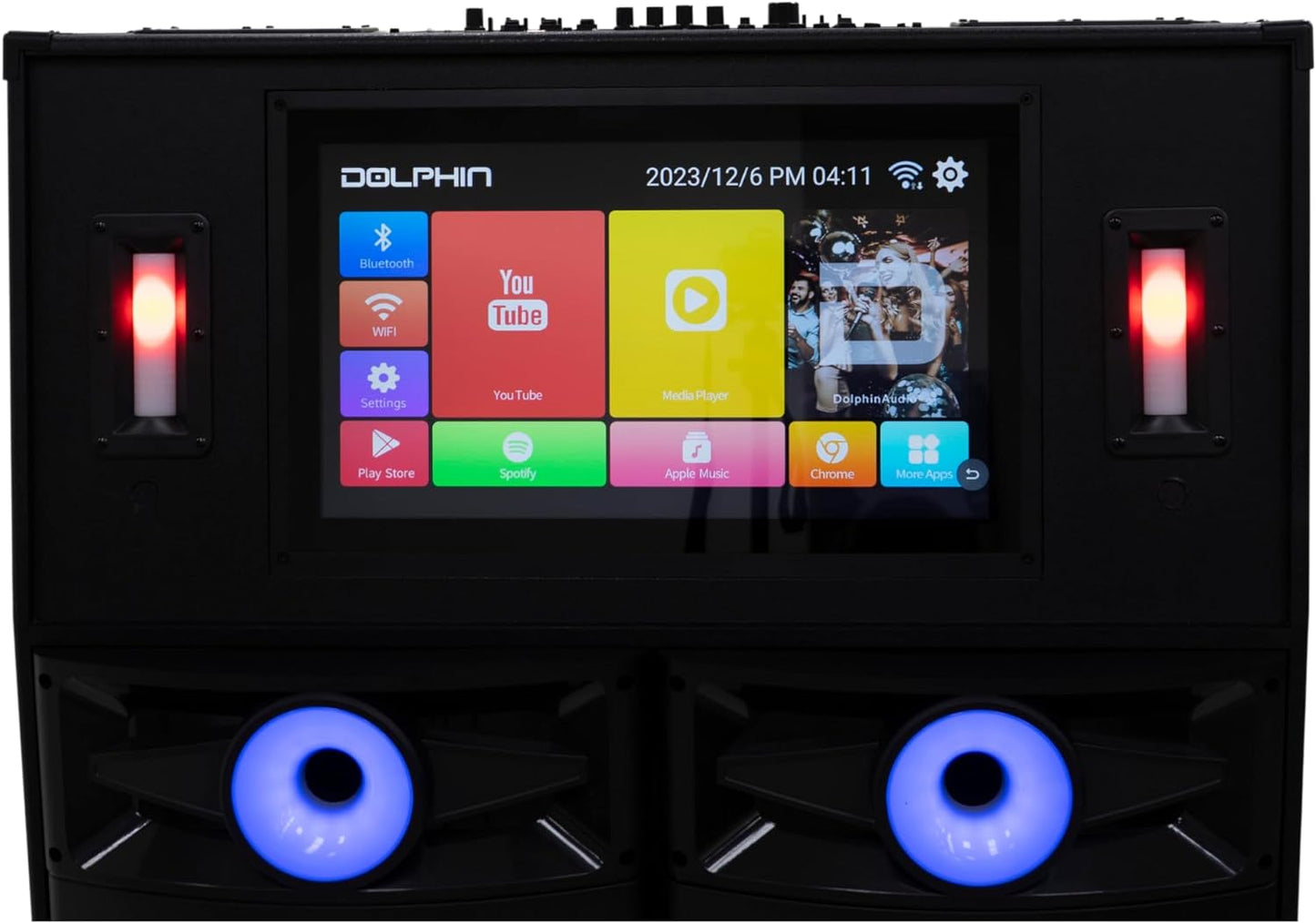 Dolphin Quad 12" Giant Karaoke Machine | Lyrics Display Screen, 18.5" Touchscreen Smart Tablet | WiFi, Bluetooth Speakers | 2 UHF Wireless Mics | Massive Sound w/Deep Bass