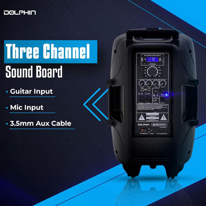 Dolphin SPX-2115R Professional 15" Portable Speaker - 15-Inch Rechargeable Party Speaker w/Wireless Microphone, Ultra HD Multicolor Lights, XLR & AUX Inputs, Long Lasting Battery with Deep Bass