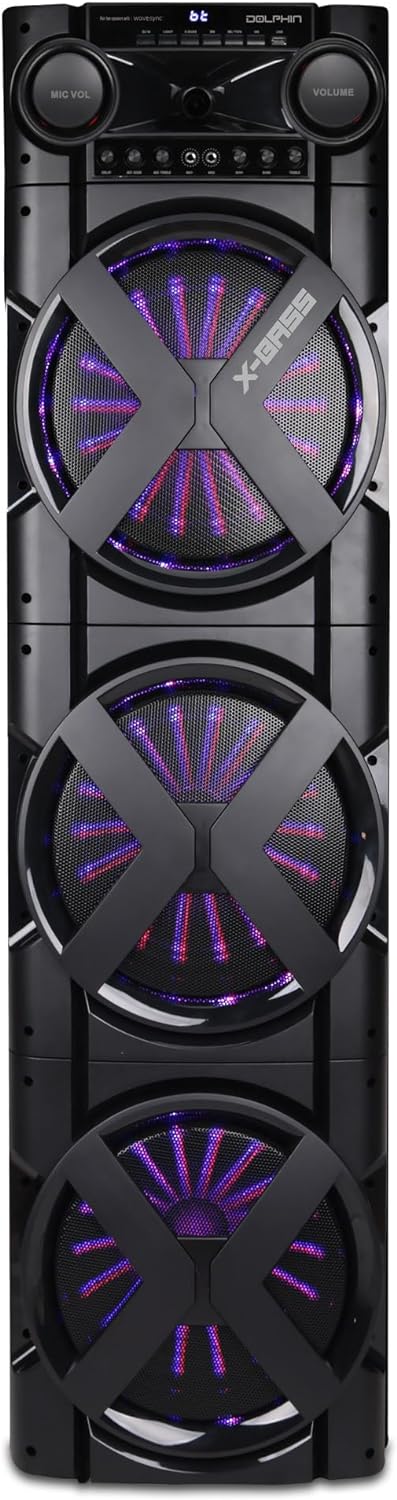 Dolphin XL-312 Triple 12" Bluetooth Speaker - 6000W High-Power Output with X-Bass, Wireless Microphone, Ideal for Karaoke, PA Systems, Parties, and DJs