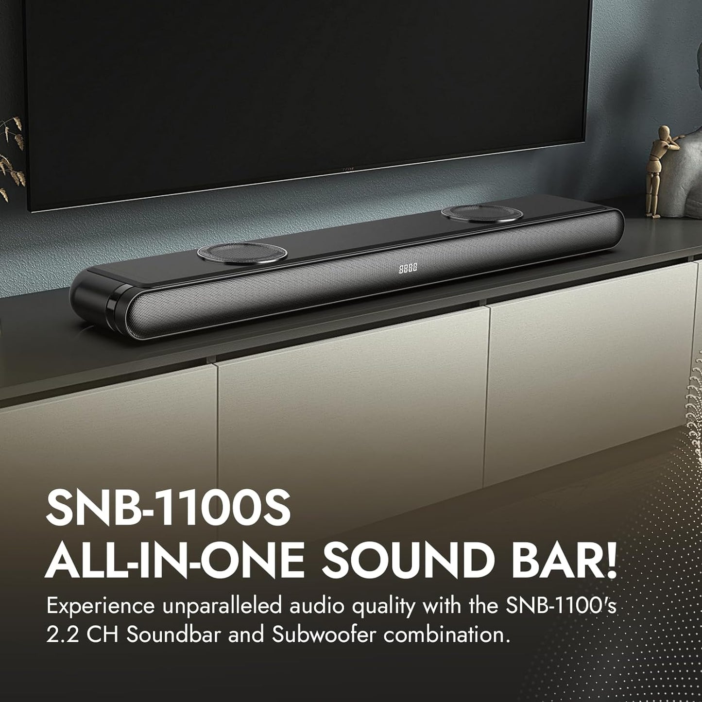 Dolphin Premium Soundbar with Built-in Subwoofer - Loud Sound & Deep Bass, All-in-One Wireless Audio Solution for Enhanced TV & Home Sound Experience Sound Bar