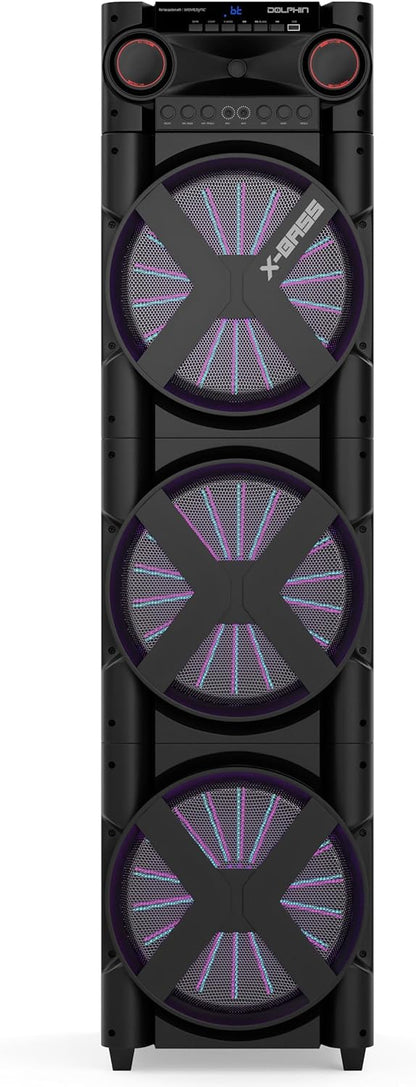 Dolphin XL-312 Triple 12" Bluetooth Speaker - 6000W High-Power Output with X-Bass, Wireless Microphone, Ideal for Karaoke, PA Systems, Parties, and DJs