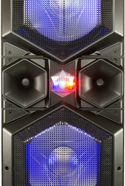 Dolphin SP-155BT Party Station 7000 Watt Standing All Purpose Portable Speaker with Dual 15 Inch Woofers and Sound Activated Blue LED Lights