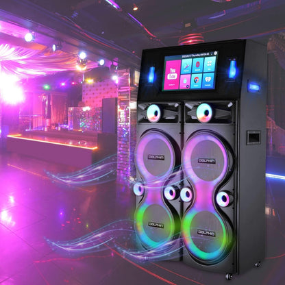 Dolphin Quad 12" Giant Karaoke Machine | Lyrics Display Screen, 18.5" Touchscreen Smart Tablet | WiFi, Bluetooth Speakers | 2 UHF Wireless Mics | Massive Sound w/Deep Bass