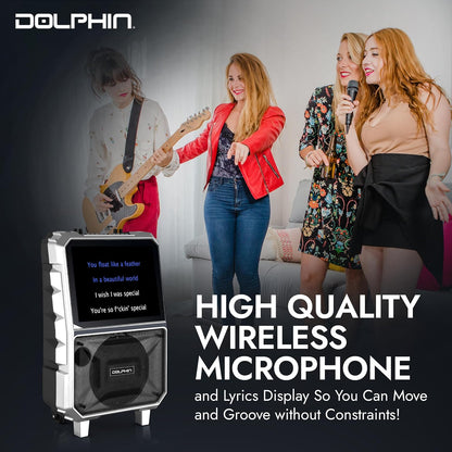 Dolphin KB-85R Portable Karaoke Machine | 14" Tablet, Voice Modulation, HDMI, Bluetooth, USB, SD, FM | Rechargeable, 8" 100 Watts, Trolley Handle & Wheels