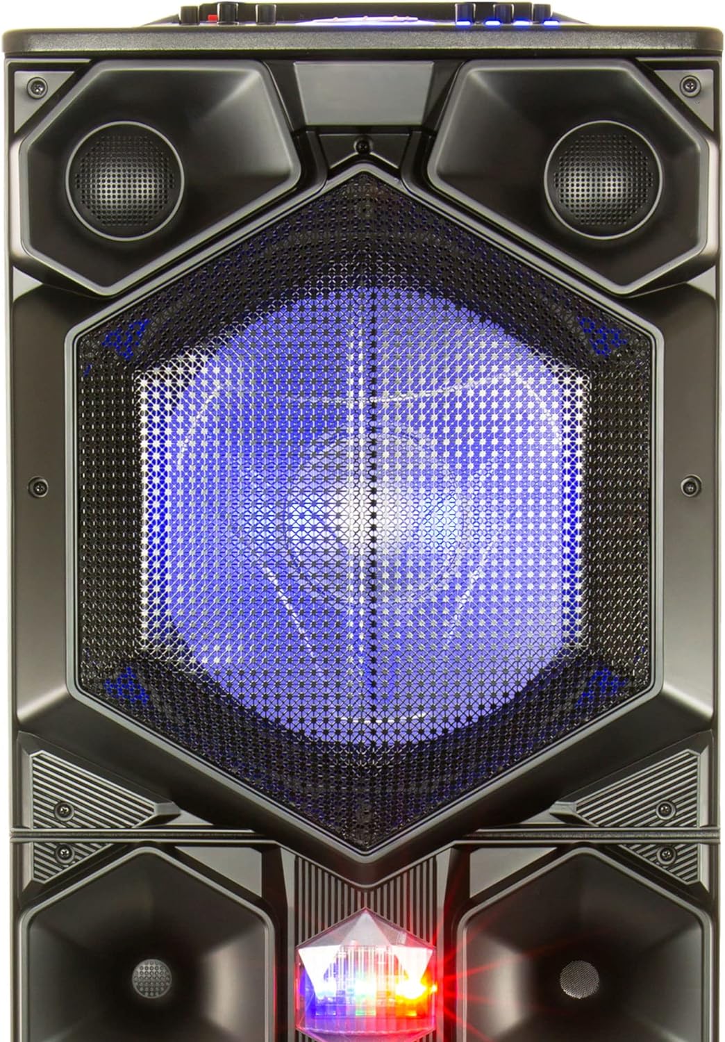 Dolphin SP-155BT Party Station 7000 Watt Standing All Purpose Portable Speaker with Dual 15 Inch Woofers and Sound Activated Blue LED Lights