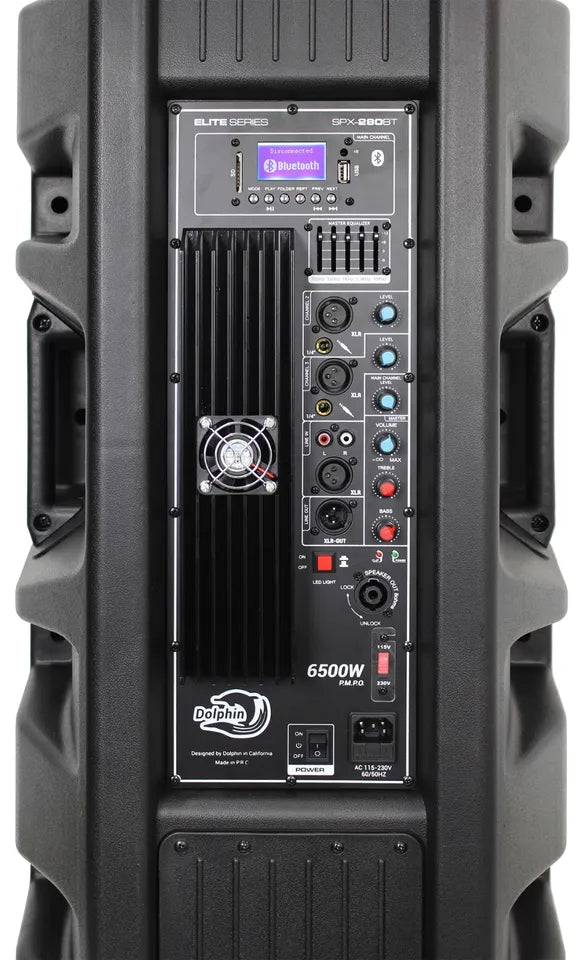 Dolphin SPX-280BT Powerful Deep Bass Dual 15" Woofer 6500W Ground Shaker Speaker